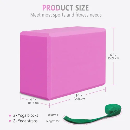 Vista 2 de 2 Pack 9x6x4 Yoga Blocks with Stretch, Durable Yoga Foam Blocks, High Density & Non Slip Surface for Yoga, Pilates, Stretching, Dance, Ballet