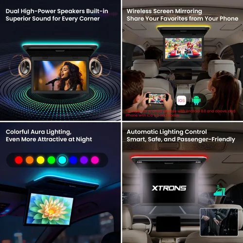 Vista 5 de XTRONS Reproductor de techo Android de 15.6 pulgadas, monitor de montaje en techo abatible HD de 1366 x 768 con altavoz integrado, WiFi, Bluetooth
