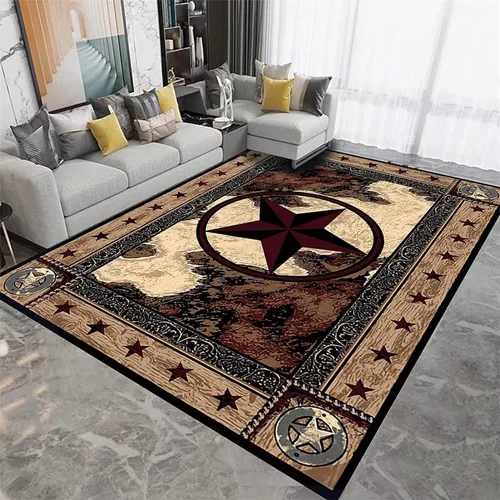 Vista 15 de Alfombra vintage con estrellas negras y marrones de 6 x 8 pies, alfombra de área con estrella dorada, tridimensional, retro, para sala de estar