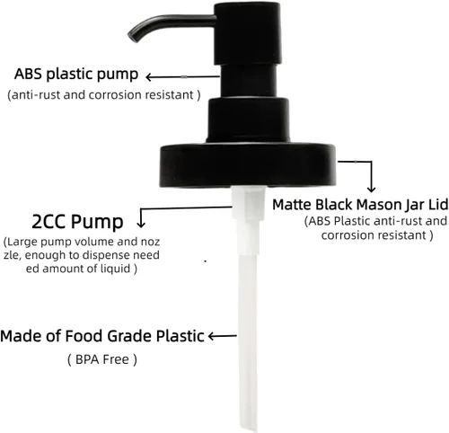 Vista 2 de Tapas dispensadoras de jabón para tarros Mason para todos los frascos de boca regular, plástico ABS a prueba de óxido de alta calidad, repuesto