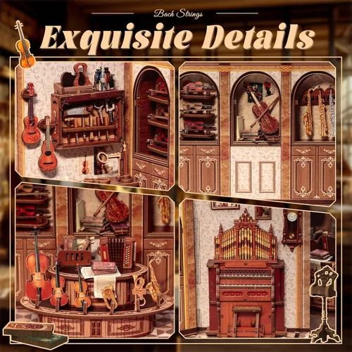 Vista 6 de Fsolis Kit de rincón de libros, kit de casa de muñecas en miniatura para adultos, estantería, rompecabezas 3D, libro de música, casa pequeña