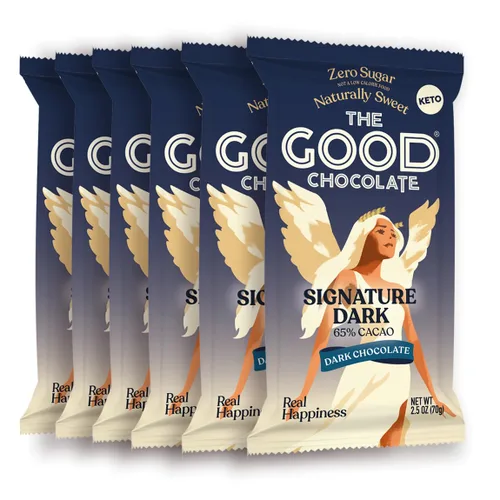 The Good Chocolate - Barras de chocolate negro Keto, cero azúcar, aperitivo bajo en carbohidratos netos, calorías más bajas, caramelo de chocolate