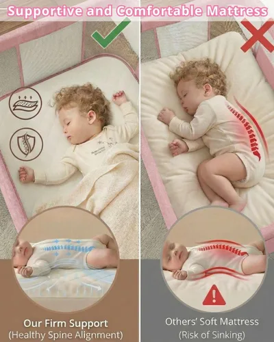 Vista 4 de Cuna para bebé junto a la cama con ruedas, moisés portátil de 3 en 1 para bebé niña, cuna de dormir lateral ajustable con malla transpirable