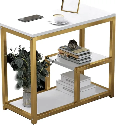 Vista 8 de Mesa de consola moderna para sofá con estantes, mesa de entrada, mesa auxiliar para espacios pequeños con marco de metal, mesa de pasillo estrecho