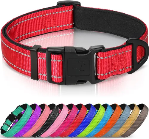 Vista 16 de Joytale - Collar reflectante para perro, collar de nailon transpirable con acolchado de neopreno suave para mascotas, ajustable para cachorros