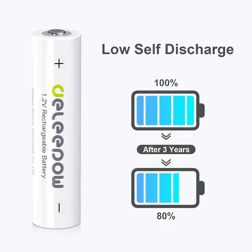 Vista 3 de Deleepow Baterías AAA recargables precargadas de 1100 mAh NiMH Triple A batería de 1.2 V baja autodescarga, paquete de 16