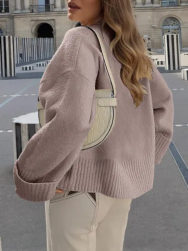 Vista 8 de ANRABESS Suéter de manga larga con cuello redondo para mujer, de gran tamaño, tejido mullido, grueso, cálido