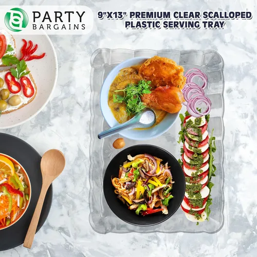 Vista 4 de Party Bargains Bandeja de plástico festoneada de 9 x 13 pulgadas, transparente, paquete de 4