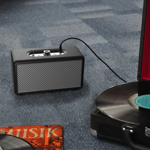 Vista 2 de Altavoz Bluetooth inalámbrico vintage, altavoces retro portátiles con sonido estéreo y graves extendidos, perilla para control de volumen