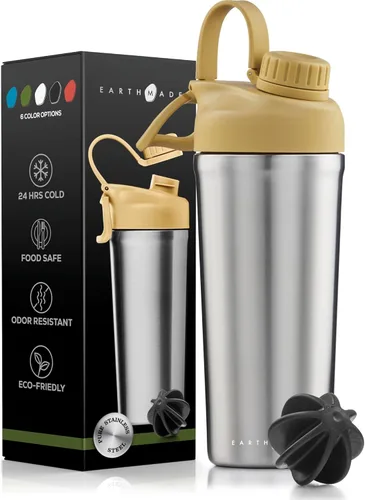 Vista 10 de Earthmade Botella mezcladora de proteínas de acero inoxidable, botellas agitadoras aisladas de 26 onzas para mezclas de proteínas que mantienen