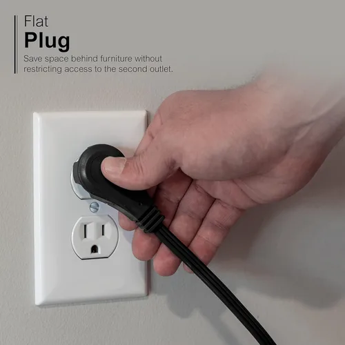 Vista 4 de GE Cable de extensión plano de 3 salidas de 3 pies, cable de extensión a tierra con múltiples tomas, extensor de salida de 3 clavijas, enchufe