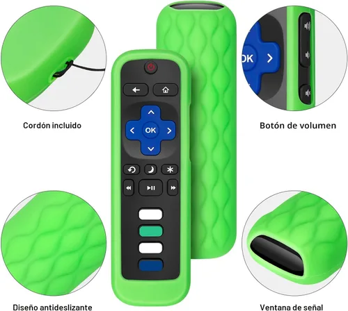 Vista 4 de Paquete de 2 fundas protectoras de control remoto para mando de TV Roku/Funda protectora de silicona - Brilla en la oscuridad (Verde/Azul)
