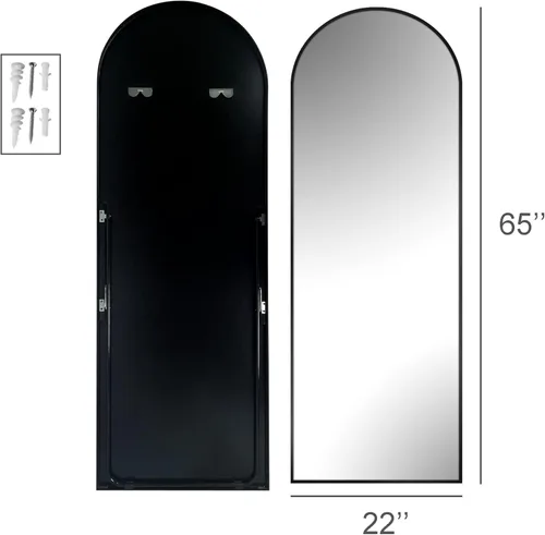 Vista 6 de Delma Espejo de pie de longitud completa, 65 x 22 pulgadas, espejo grande de piso con marco arqueado para puerta, dormitorio, baño, sala de estar