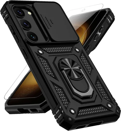 Funda para Samsung Galaxy S23, con cubierta deslizante para cámara, protector de pantalla HD, soporte de anillo giratorio de 360°, protección de