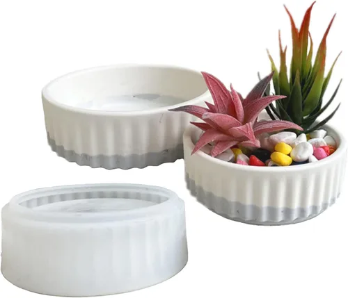 Vista 12 de Maceta redonda de yeso molde de silicona para suculentas, jarrón de cactus para hormigón, molde de resina epoxi para velas, caja de almacenamiento