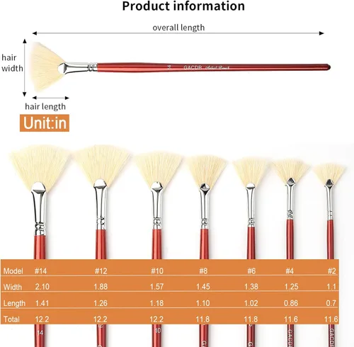 Vista 2 de GACDR Cepillo de abanico para pintar, juego de 7 pinceles de abanico con cerdas de cerdo natural y mango largo de madera, pinceles profesionales