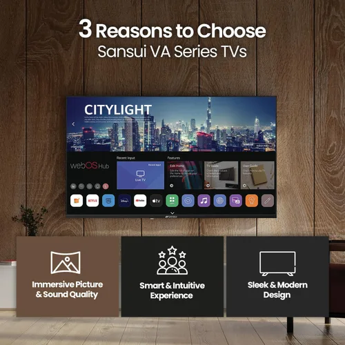 Vista 4 de SANSUI Smart TV de 32" serie VA Full HD sin marco con Dolby Vision HDR, Dolby Atmos, WebOS