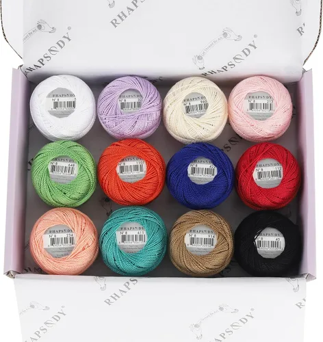 Vista 4 de Rhapsody Hilo de algodón perla tamaño 8 hilo de ganchillo Perle 12 bolas Set tejido a mano, bordado, sashiko, punto de cruz, costura, punto