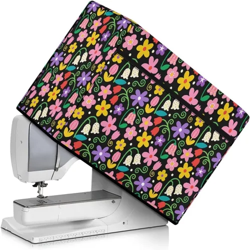 Vista 24 de Funda para máquina de coser de flores hippie grande, cubierta antipolvo, protección de fácil limpieza para máquina de coser, resistente a