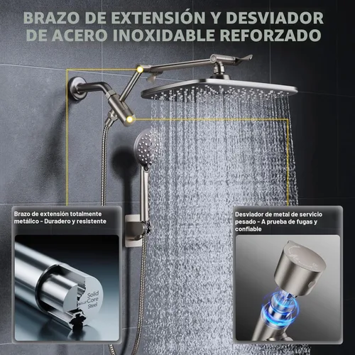 Vista 2 de Veken Cabezal de ducha de lluvia de 11.8 pulgadas con ducha de mano, cabezales de ducha de mano de alta presión con múltiples modos de rociado