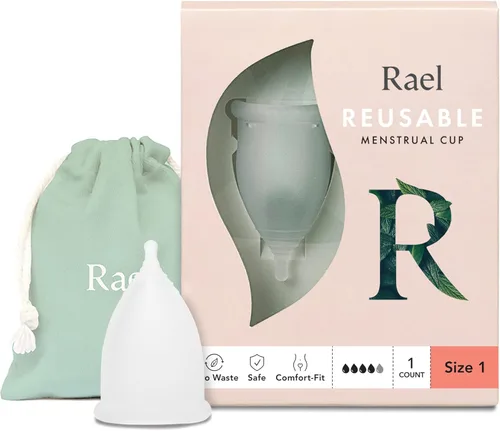 Rael Copa menstrual suave y reutilizable para mujer, silicona de grado médico, vasos de período para mujeres de flujo medio, sin BPA, fabricado en