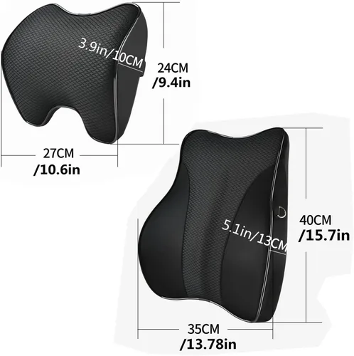 Vista 6 de Soporte lumbar y almohada cervical para silla de oficina y asiento de automóvil, cojín de espuma viscoelástica suave con correa ajustable, diseño