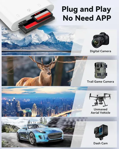 Vista 4 de Lector de tarjetas SD USB C para iPhone 15/teléfono Android/iPad/Mac/computadora portátil, lector de tarjetas micro SD de tres ranuras para tarjetas