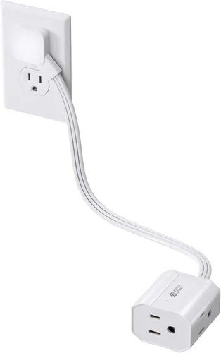 Cable de extensión corto de 1.5 pies SUPERDANNY, regleta de enchufe plano en ángulo recto, cable de extensión de 13 A para interiores con 3 tomas,