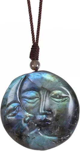 TUMBEELLUWA Collar con colgante de labradorita natural para collar unisex hecho a mano con amuleto de piedra de cristal con cordón ajustable