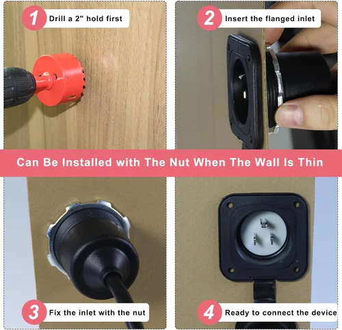 Vista 4 de KUNCAN Enchufe de puerto de CA de 15 A, enchufe de entrada de alimentación de 125 V con cable de extensión de 18 pulgadas, enchufe NEMA 5-15