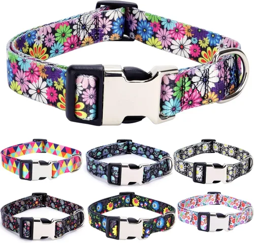 Vista 6 de Weimostar Collar suave para perro con bonito patrón floral y hebilla ajustable, duradero y elegante, collar para cachorros para mascotas pequeñas
