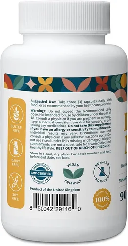 Vista 2 de Pattern Wellness Suplemento de hongos melena de león - 90 cápsulas veganas Cápsulas de suplemento para apoyo cognitivo y de enfoque: absorción