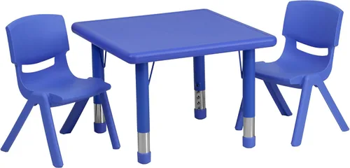 Vista 2 de Flash Furniture Juego de mesa de actividad ajustable en altura de plástico azul cuadrado de 24 pulgadas con 2 sillas