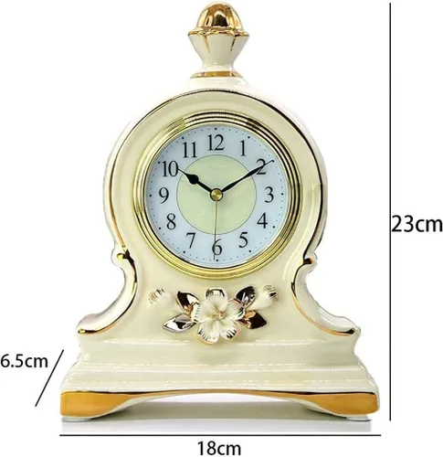 Wcxixo Reloj de mesa silencioso, reloj de escritorio con repisa, reloj antiguo de cerámica decorativa para el hogar, adornos retro para habitación,