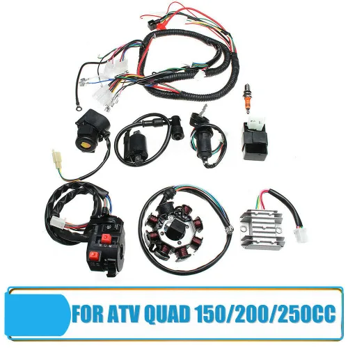 Vista 2 de MasoAuto Kit de arnés de cableado eléctrico, bobina de encendido CDI regulador para ATV QUAD 150/200/250CC