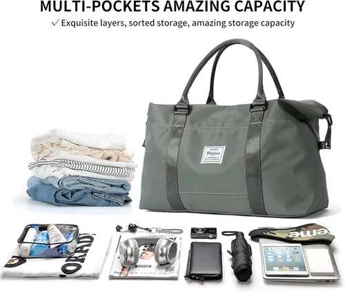 Vista 3 de Bolsa de lona de viaje, bolsa de gimnasio deportiva, bolsa de hombro para fin de semana para mujer