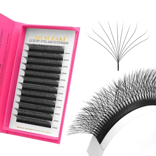 Vista 48 de Extensiones de pestañas marrones 4D en forma de W, Extensiones de pestañas de 0.07 mm de grosor, rizado D, 8 mm, Extensiones de pestañas