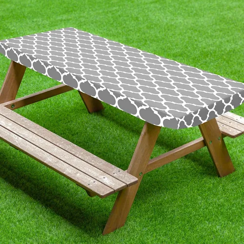 Vista 9 de UMINEUX Funda de mesa de picnic con fundas de banco, ropa de mesa ajustable para mesas rectangulares de 6 pies, respaldo de franela de vinilo