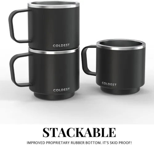 Vista 7 de Coldest Taza de café espresso apilable aislada con platillo – Taza de café espresso de viaje de triple pared aislada de acero inoxidable para viaje