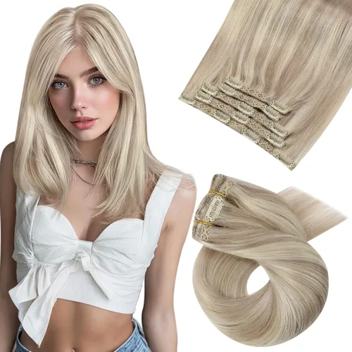 Vista 112 de Moresoo Extensiones de cabello humano con clip, balayage, color marrón oscuro a marrón dorado con clip, extensiones de cabello humano con clip, 5