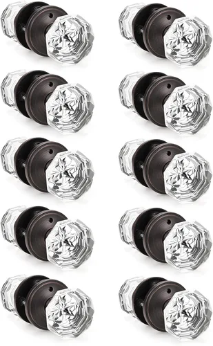 Vista 30 de Gobrico Pomo de puerta de cristal para dormitorio y baño con roseta clásica negro mate, diamante transparente octogonal para puerta interior, 1