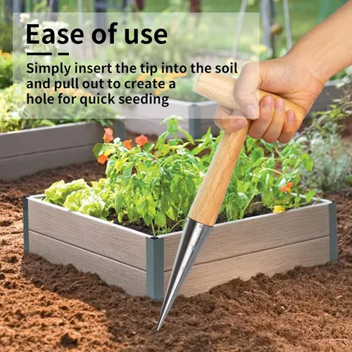 Vista 5 de FLORA GUARD Hand Dibber - Herramienta de jardín con mango de madera para sembrar semillas, dispensador de semillas de 5 pulgadas para plantar dibber