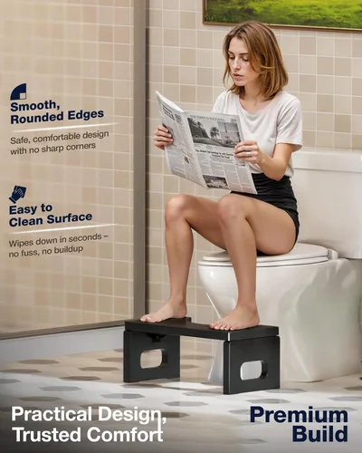 Vista 6 de BLUEWEST Taburete de Inodoro Plegable, Taburete de Caca de Madera de Acacia para Entrenamiento para Ir al Baño, Escalón de Baño Antideslizante de 7