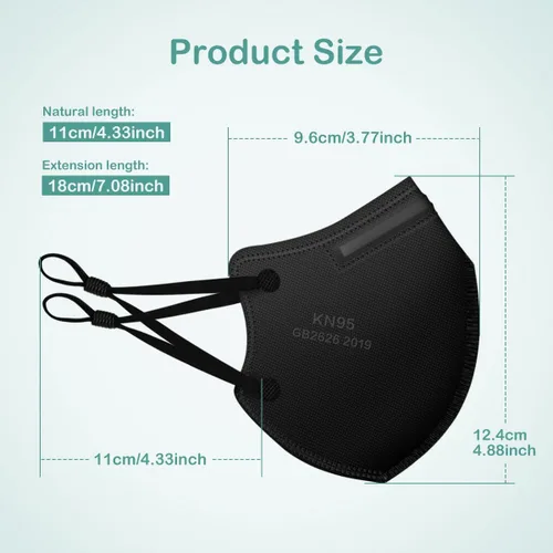 Vista 3 de Mascarillas KN95 ajustables, mascarillas respiradoras desechables de 5 capas con cintas ajustables para las orejas, envueltas individualmente