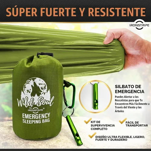 Vista 4 de Ironstripe Bivy Sack XL - Saco de dormir de supervivencia impermeable con silbato de emergencia, capucha integrada y Mylar térmico, resistente a
