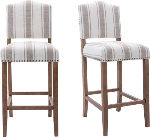 Vista 10 de EALSON - Juego de 2 taburetes de bar de altura de mostrador de estilo granja, taburetes de bar con respaldo de ratán y tapizado de lino, sillas