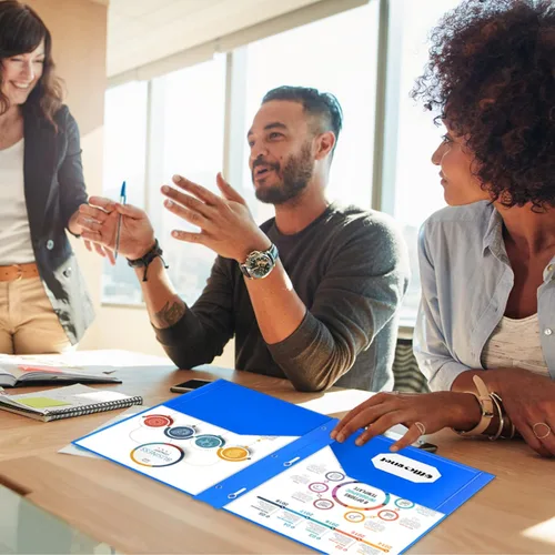 Vista 6 de Officygnet Paquete de 8 carpetas de 2 bolsillos con cierre de 3 puntas, carpeta de plástico resistente con bolsillo frontal transparente, carpetas a