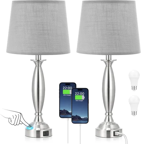 Vista 19 de Seealle Juego de 2 lámparas blancas para dormitorio, lámpara de noche de control táctil con USB C+A, lámparas de mesita de noche regulables de 3