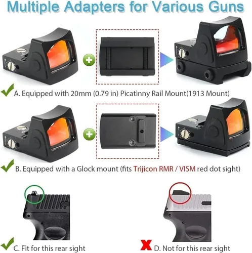 Vista 5 de GOTICAL – Combo de 2 – Placa de cubierta RMR para Glock 17 19 26 Correderas cortadas con mira delantera y trasera (Mira de punto rojo mini)