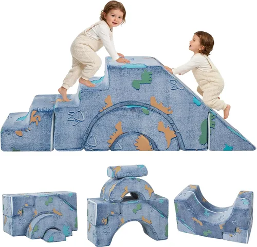 Vista 17 de MeMoreCool - Sofá modular para niños, sofá de espuma con diseño de tobogán y escalera, sofá convertible para niños para sala de juegos, mueble